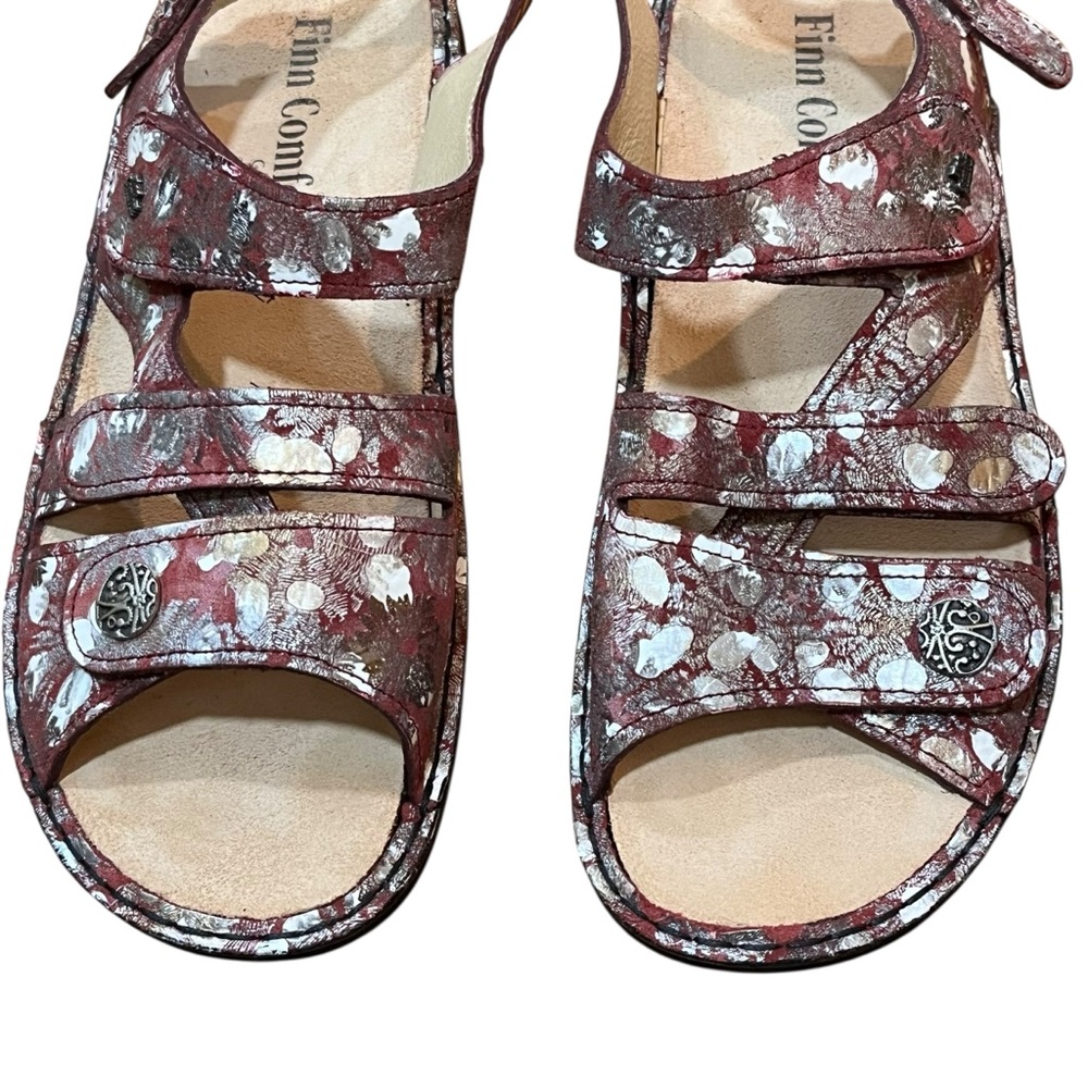 Finn Comfort Silver Floral Sandals Burgundy Arch Support Vacation Travel 39 - Picture 11 of 16